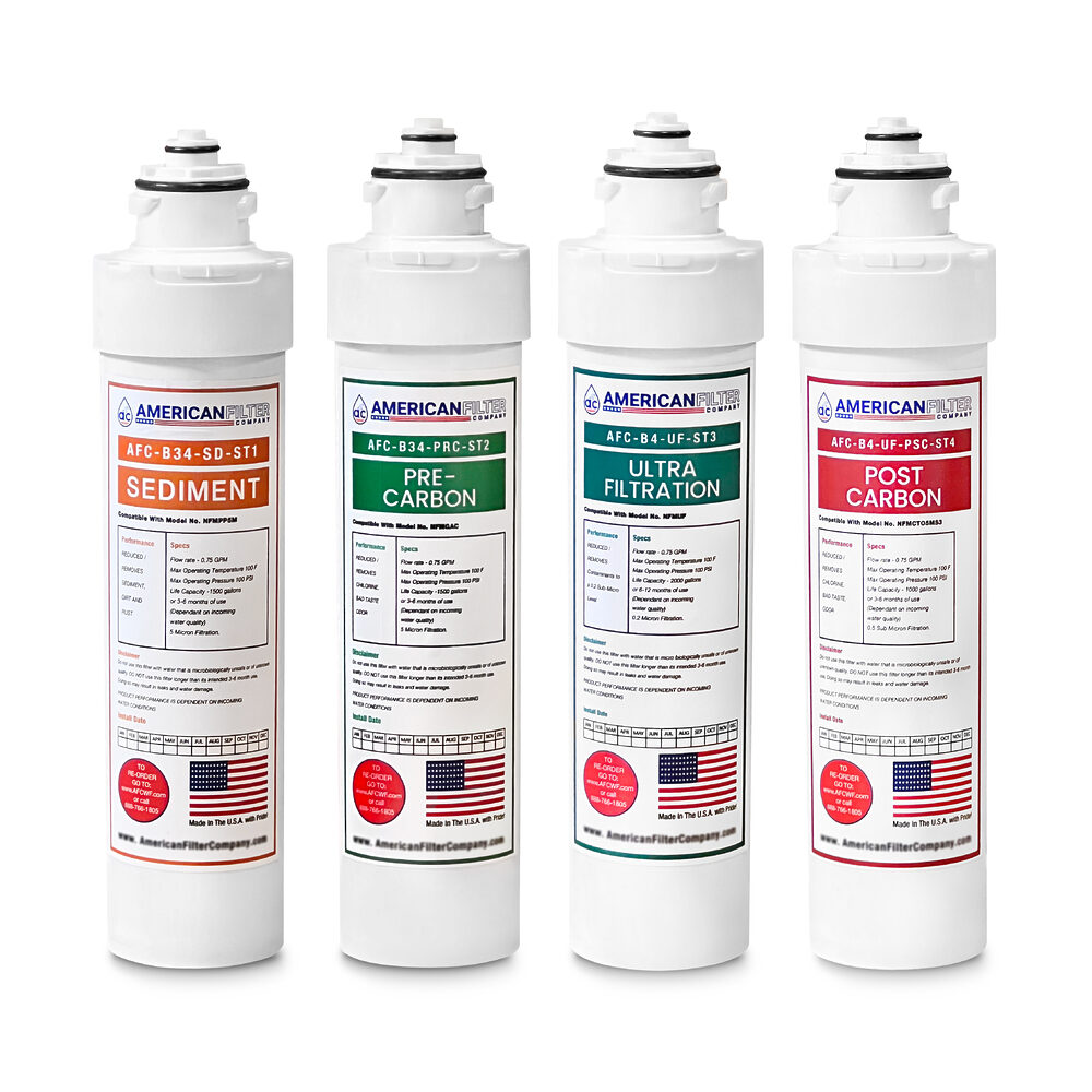 AFC® #AFC-B4-UF-CMBPK, Compatible with Brio NFMPP5M, NFMGAC, NFMUF, NFMCTO5MS2, NFMCTO5MS3, NFMCTO5MS4, 4 Stage Ultrafiltration, UV Water Cooler CLPOU720UVF3 and CLPOU720UVF3BLK, CLPOU720UVF3, CLPOU520UVF3, CLPOU730UVF3T, CLPOU730UVF3, CLPOU720UVF3X, CLPOU720UVF3XB, CLPOU430UVF3, and CLPOU530UVF3, CLPOU520UVF4 Water Filter - 6 Months Pack