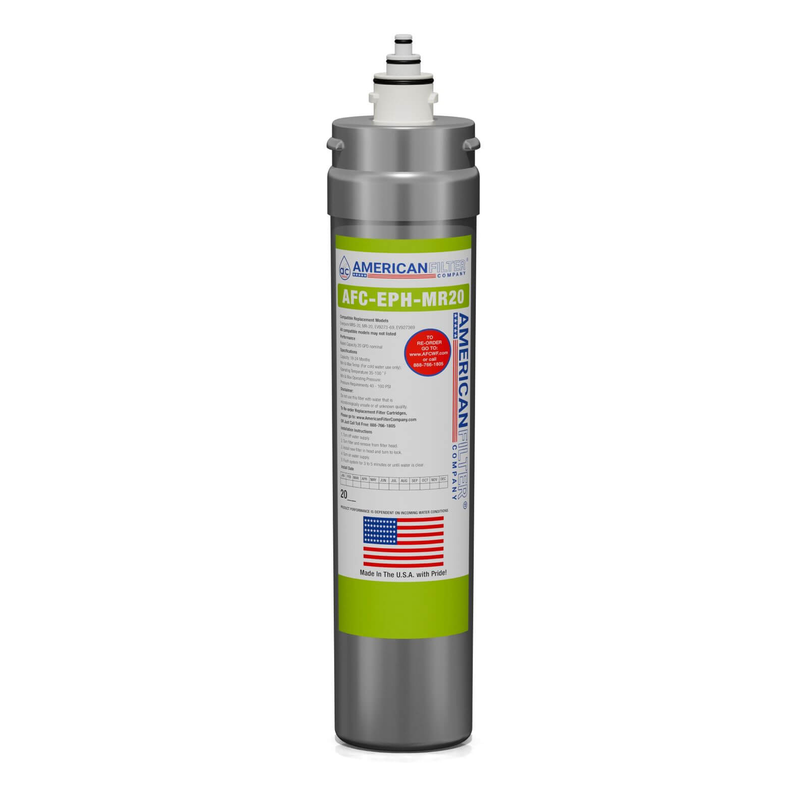 AFC® #AFC-EPH-MR20 R.O. Membrane, Compatible with Pentair® Everpure® MR-20 RO Membrane Cartridge EV9273-69 for MRS-20 RO System: EV9797-91 Made in USA