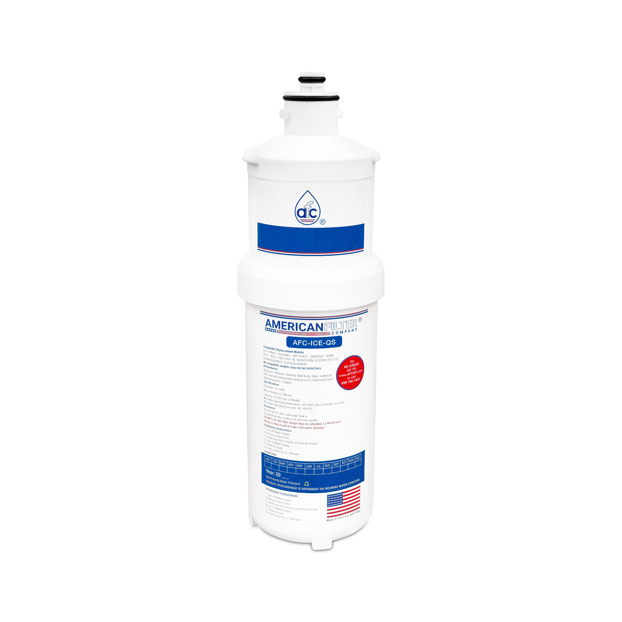 AFC® #AFC-ICE-QS, Compatible with Ice-O-Matic® IOMQ Ice Machine Water Filter Cartridge for use with IFQ1 & IFQ2 manifold filter systems Made in USA 