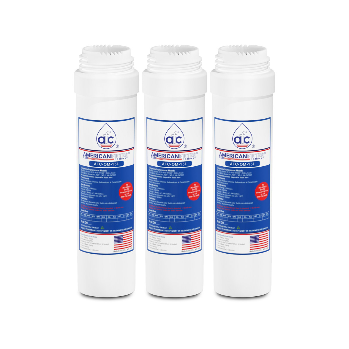 AFC® Model #AFC-OM-15 Water Filter, Compatible with Oasis® 033879-001 VersaFilter Filter Cartridge Made in USA - 3 Filters