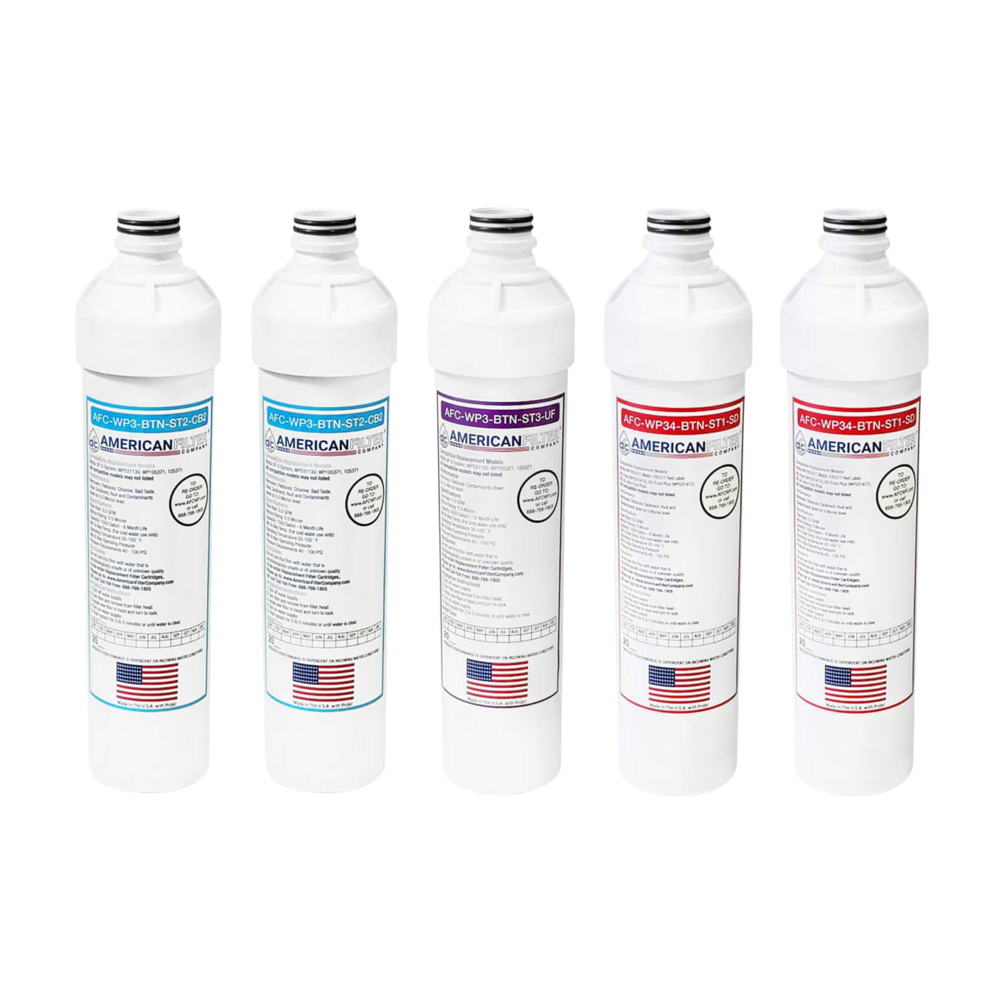 AFC® Model #AFC-WP3-BTN-2B-2R-1P Water Filters Set, Compatible with Watts® Annual UF-3 Filter Kit WP560039 | Push Button