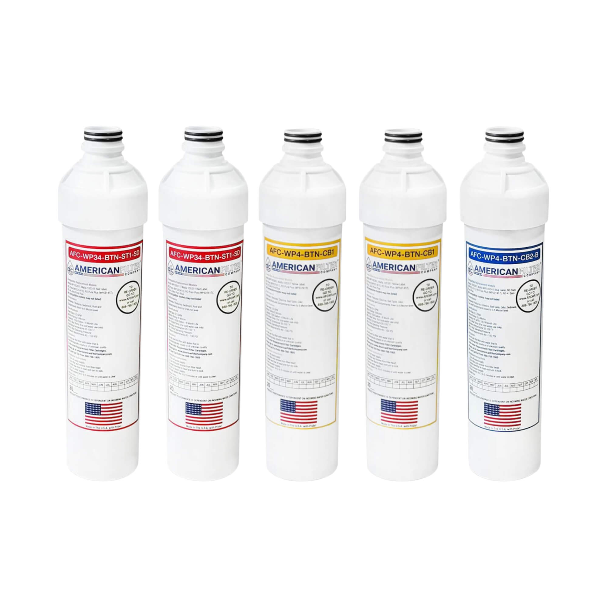 AFC® Model #AFC-WP4-BTN-2R-2Y-1B Water Filters Set, Compatible with Watts® WP531105 Push Button