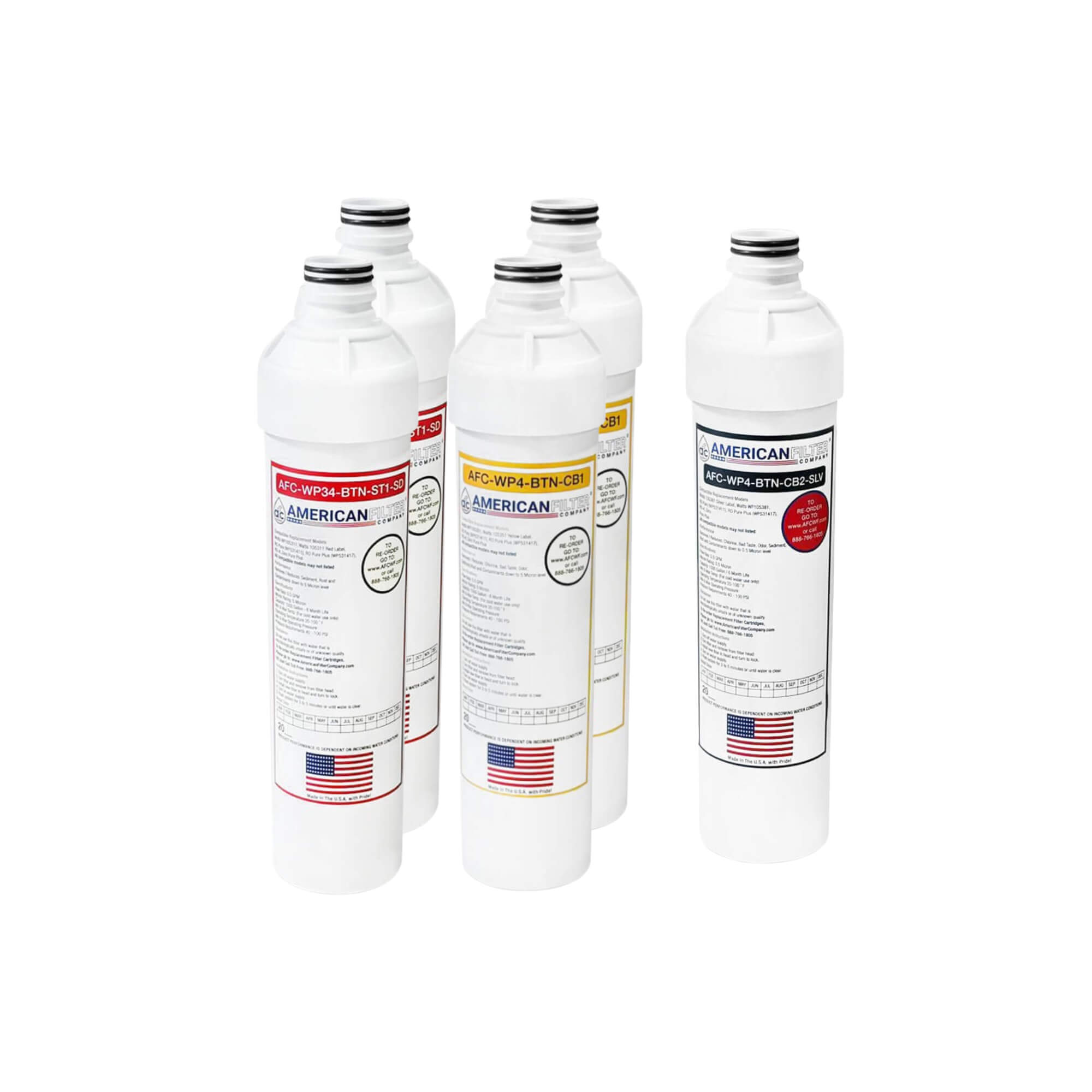 AFC® Model #AFC-WP4-BTN-2R-2Y-1SV Water Filters Set, Compatible with Watts® WP531109 Push Button
