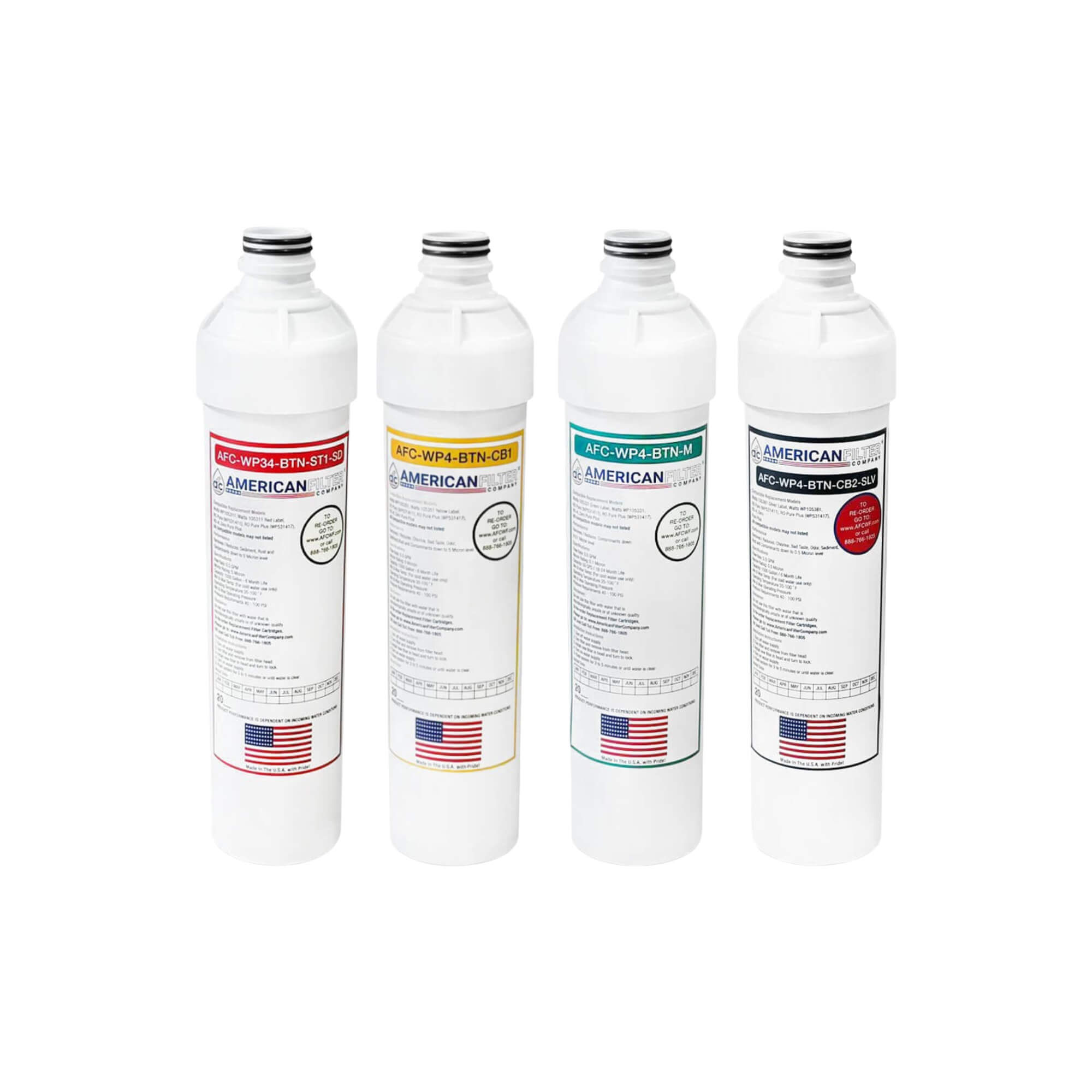 AFC&reg; Model #AFC-WP4-BTN-1R-1Y-1G-1SV Water Filters Set, Compatible with Watts&reg; Zero Pure Plus VOC System WP531517 Push Button