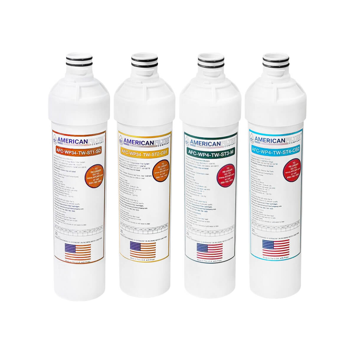 AFC® Model #AFC-WP4-TW-1OR-1Y-1B-1G Water Filters Set, Compatible with Watts® WQC4RO13-100MT WP531422 | Kwik Change
