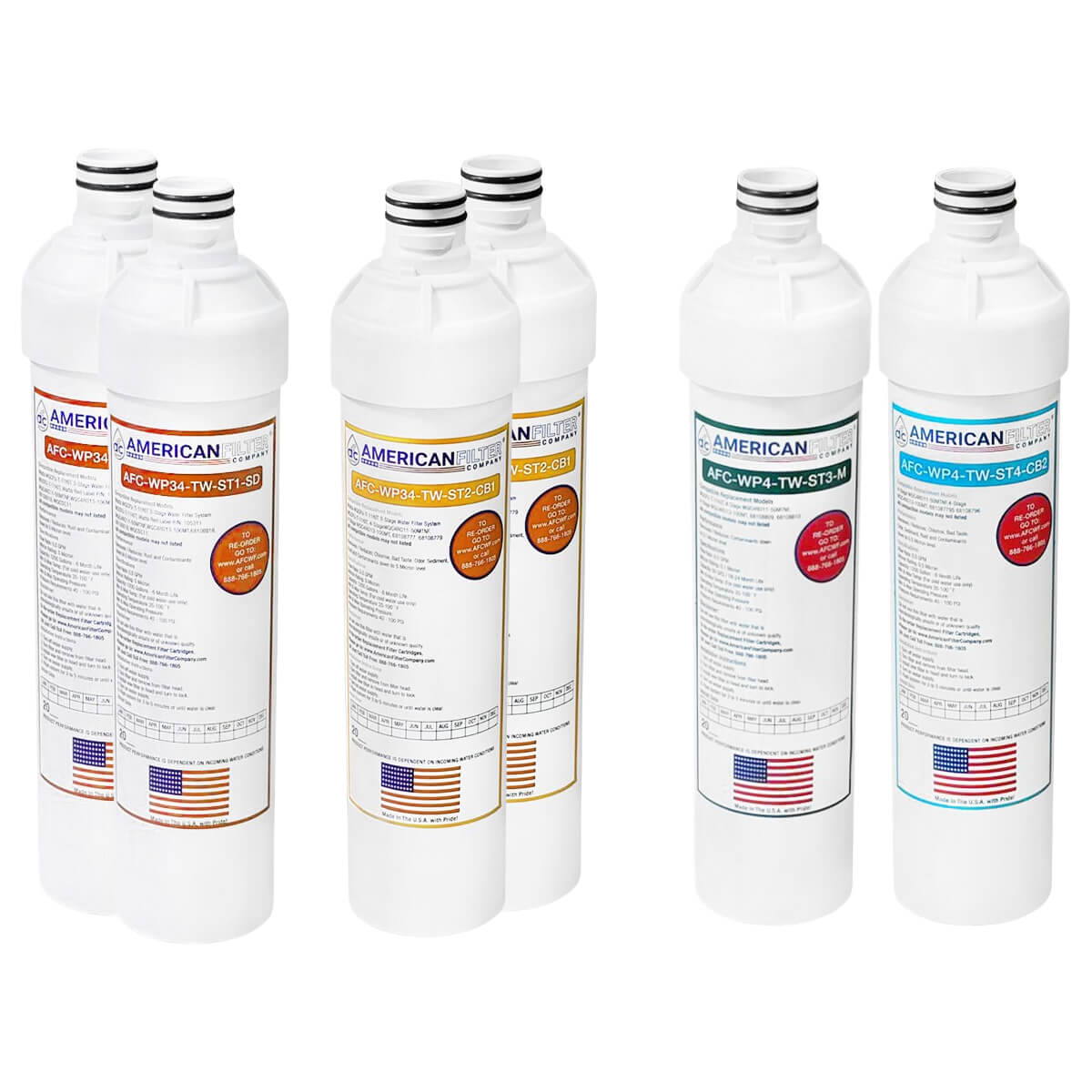 AFC® Model #AFC-WP4-TW-1YR-FPK-2OR-2Y-1B-1G Water Filters Set, Compatible with Neo-Pure® NPQCRO1150-6PK | Kwik Change