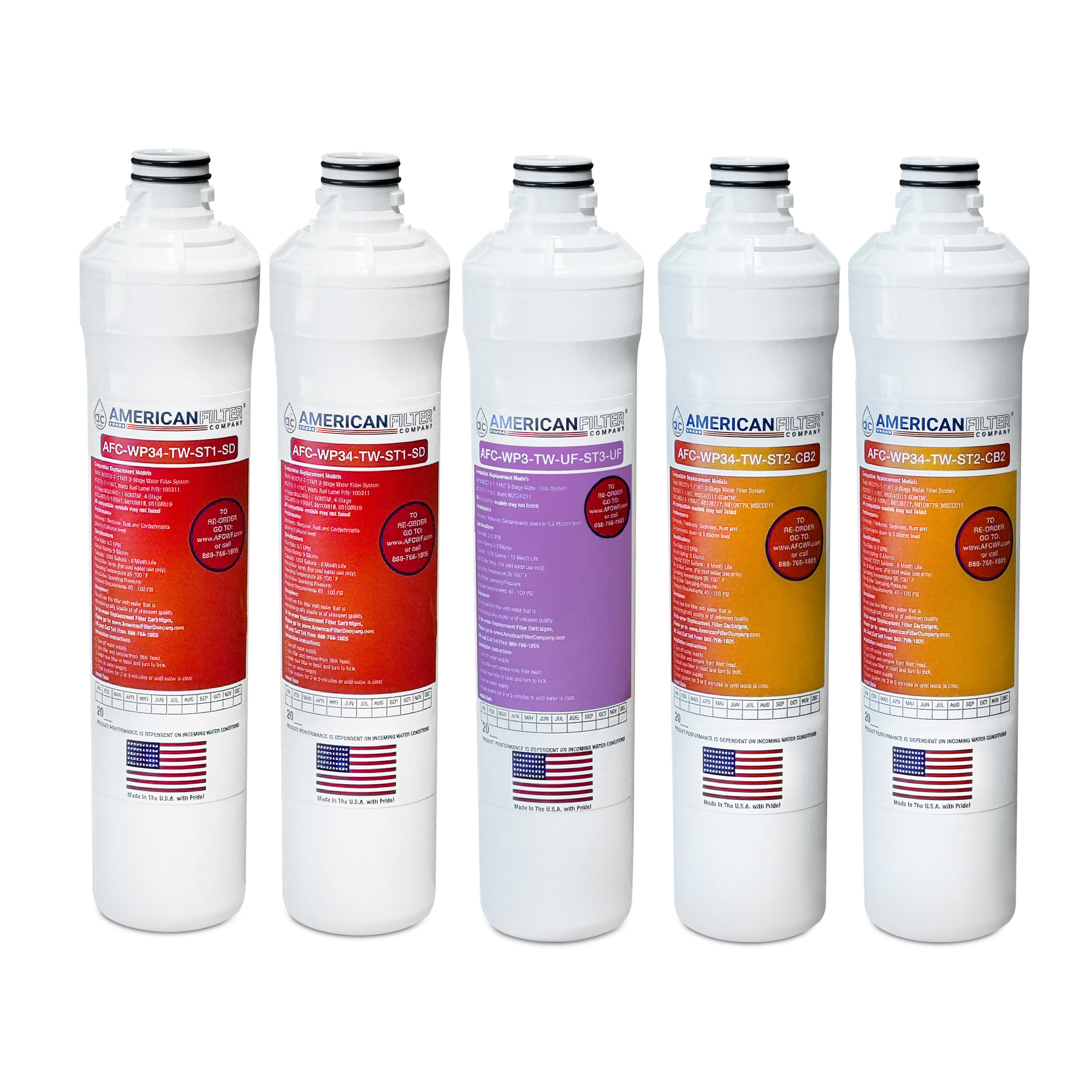AFC® #AFC-WP3-TW-UF-1YR-2OR-2Y-1P-5PK, Compatible with Watts® Watts WQCFU-T-11KIT, WQCFU-T-KIT, WQCFU-T-13KIT, WP500462 3-Stage Water Filter System