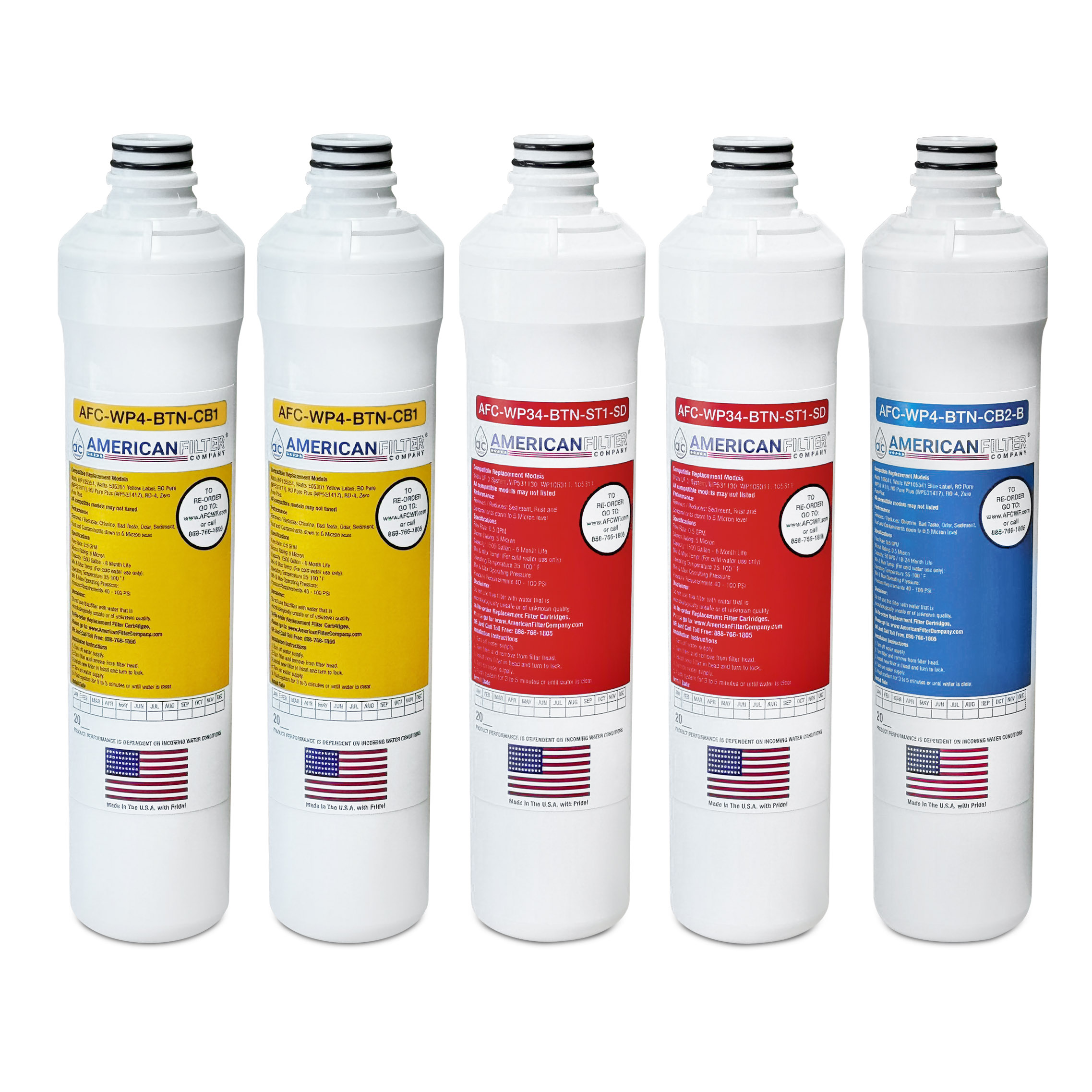 AFC® #AFC-WP4-BTN-1YR-2R-2Y-1B-5PK, Compatible with Watts® RO-PURE WP531105 WQC4RO11-50 / WQC4RO13-100 Quick Change (No RO Membrane) Kit Packs