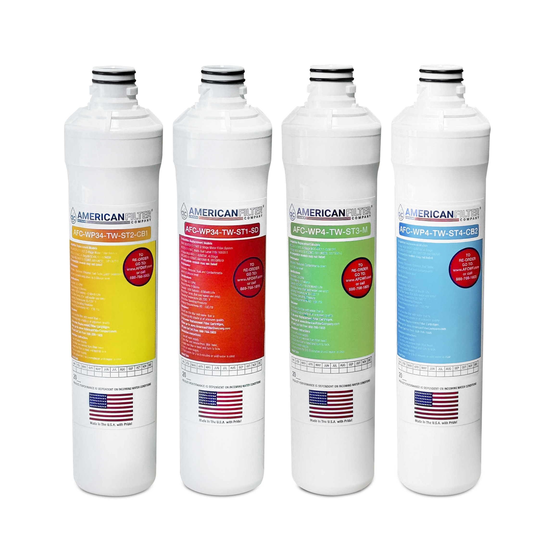 AFC® #AFC-WP4-TW-1YR-1OR-1Y-1B-1G-4PK, Compatible with Watts® WQC4RO11-50MTNF WQC4RO11-50PTNF WQC4RO13-100MT (WP531422) WQC4RO13-WQC4RO13-100PT (WP520031) Quick Change (QC) Reverse Osmosis Systems